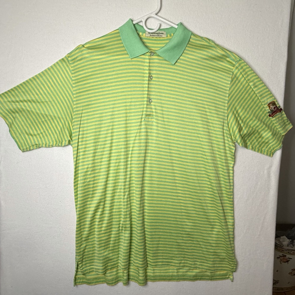 Cunningham Golf Salem Glen Club Shirt Men's Lg Polo Green Stripe Short Sleeve